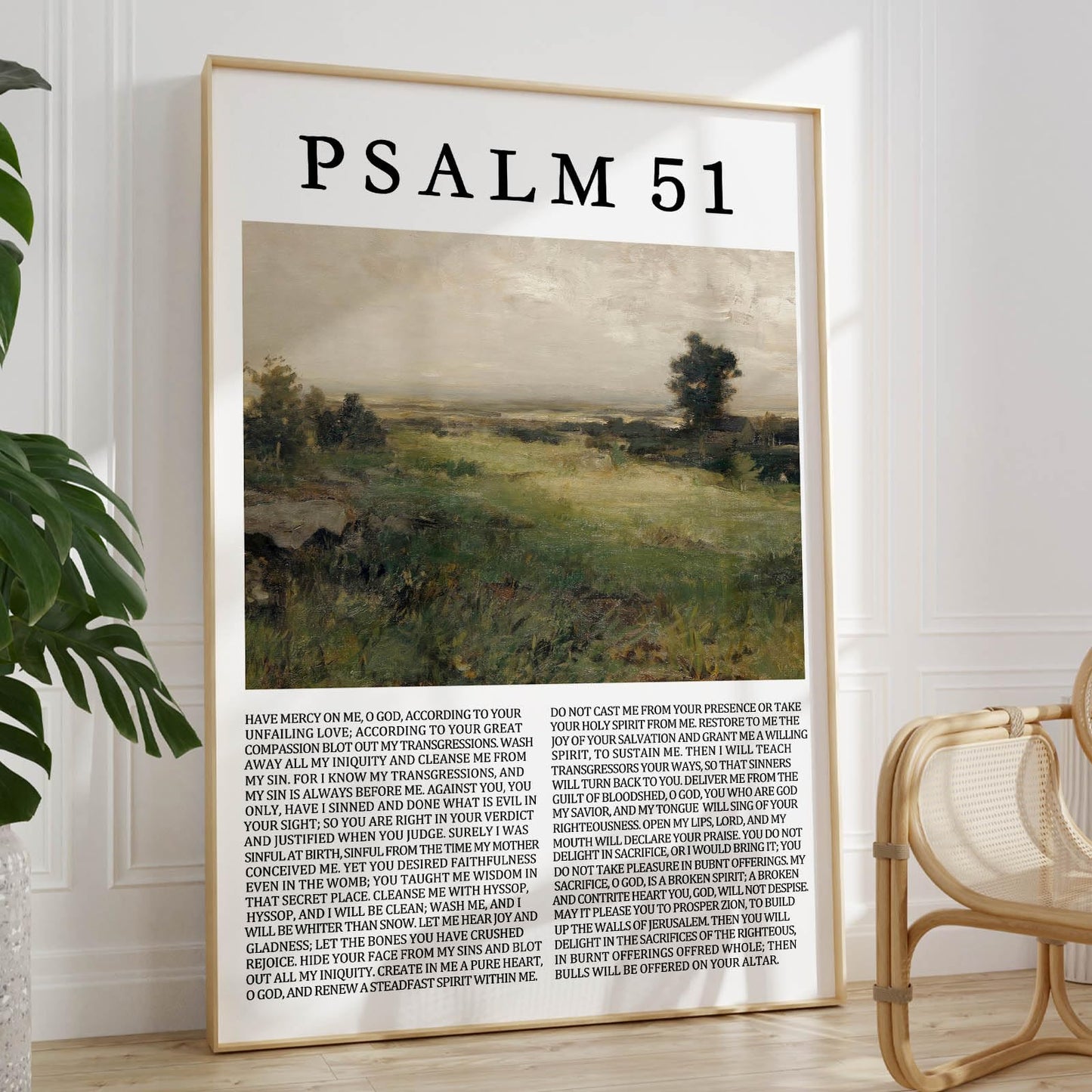 Psalm 51 Wall Art Create in Me a Clean Heart Art Vintage Landscape Pictures Inspirational Positive Christian Art Scripture Bible Verse Artwork Christian Landscape Wall Art for Home 16x24inch No Frame