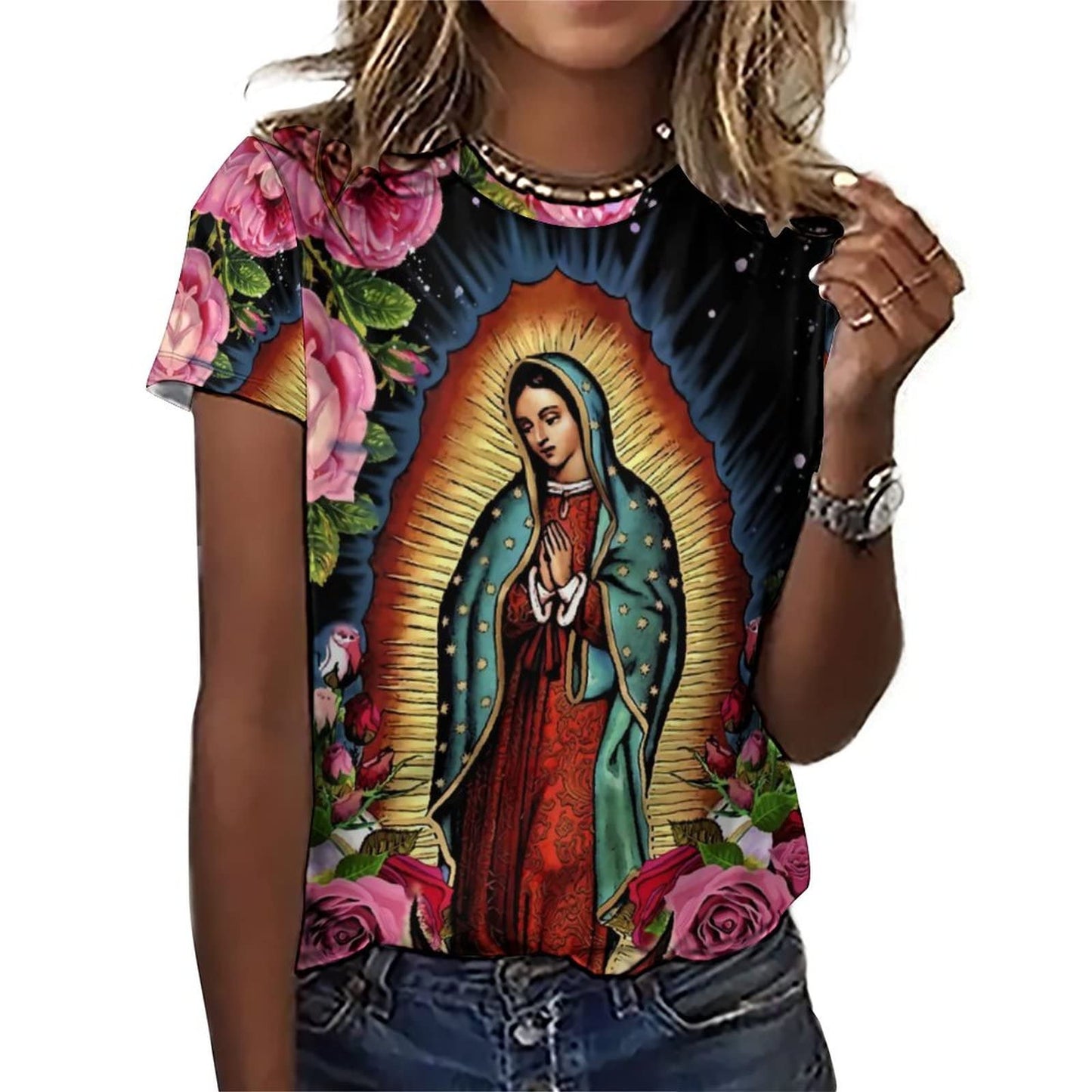 Our Lady of Guadalupe Virgin Mary Women Full Print T-Shirt Medium