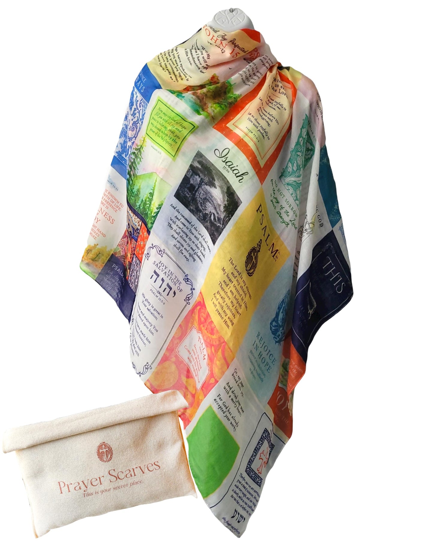 Prayer Scarves Joy Prayer Scarf for Women 35x70 - Rainbow Prayer Shawl with 24 Uplifting Bible Verses Made with Polyester Fabric - Lightweight Soft and Silky Large Shawl Wrap with Canvas Bag