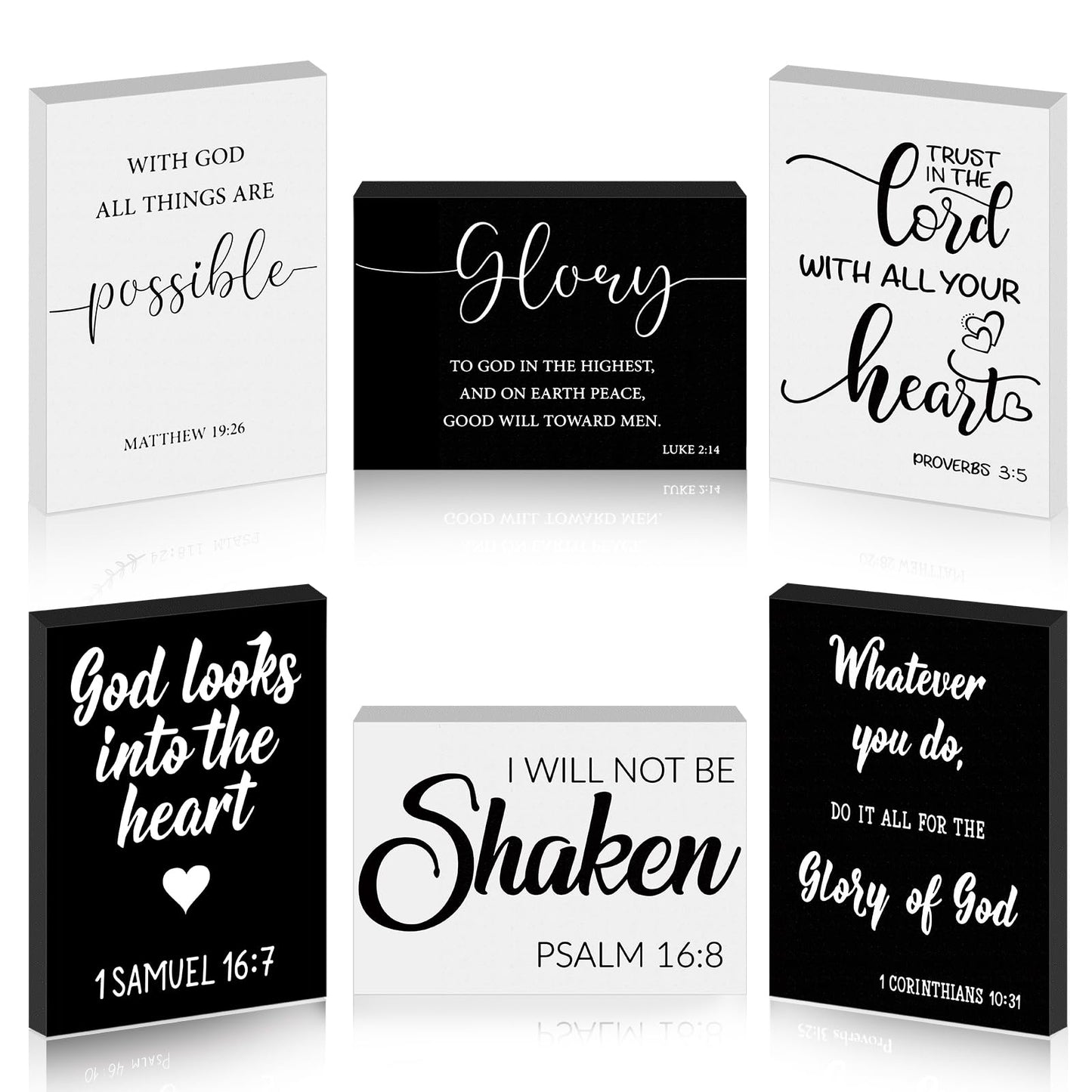 Yalikop 6 Pcs Christian Christmas Decor Bible Verse Mini Wood Sign Inspirational Block Scripture Be Still and Know Religious Sign Tabletop Art Decor for Home 3.5x2.5x0.47 in(Charming Style)