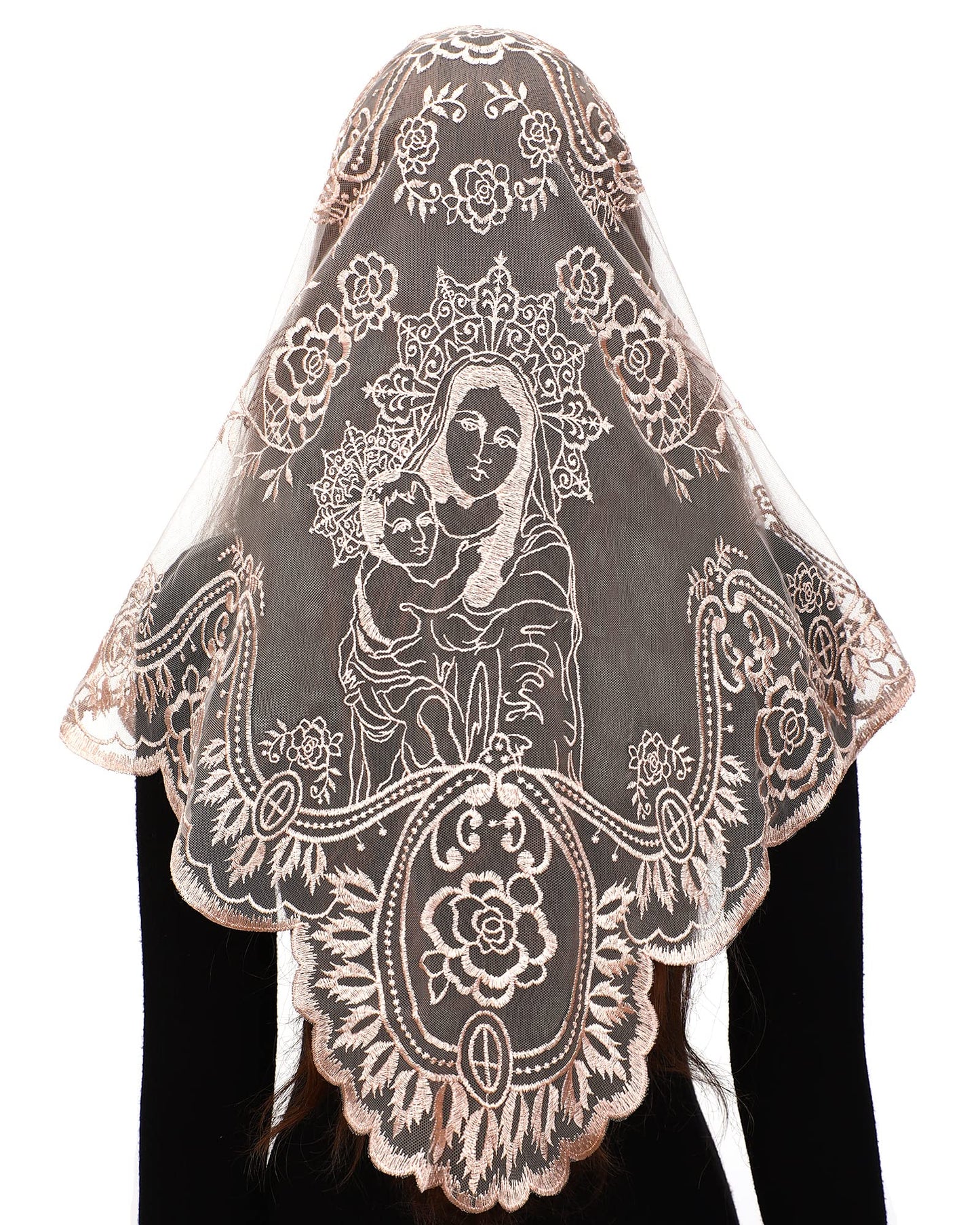 Bozidol Church Veil Lace Mantilla - Triangle Virgin Mary Head Covering Spanish Veil for Women