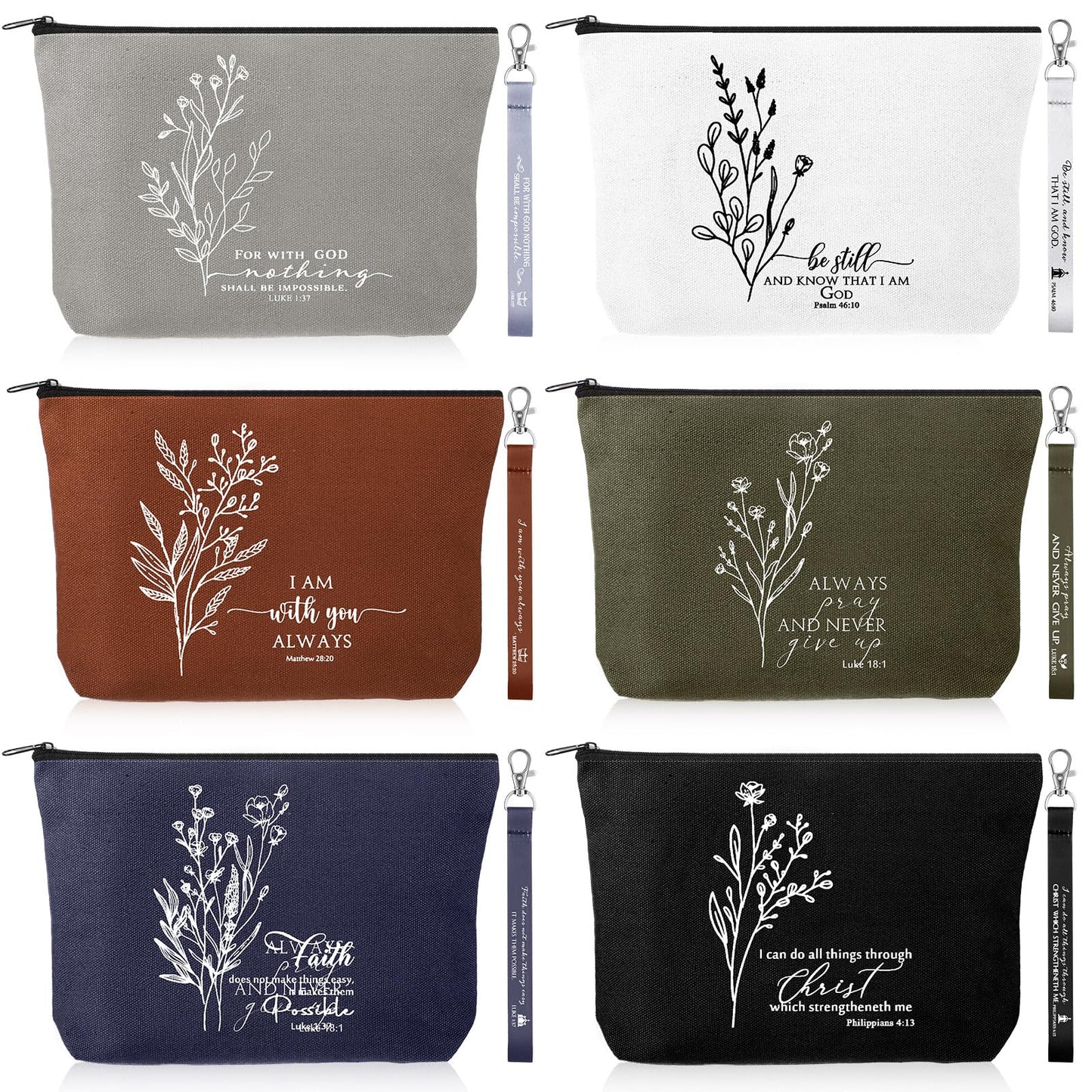 Huhumy 12 Pcs Christian Gift Bible Verse Makeup Bag Scripture Lanyard Keychain for Church Family Women Men