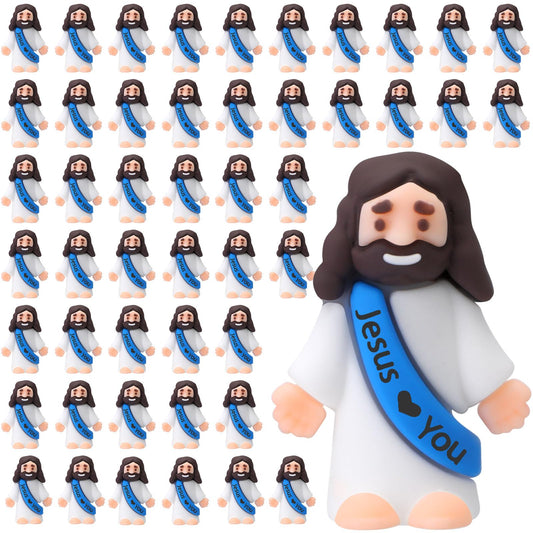 Bememo 50 Pcs Mini Jesus Figures Easter Jesus Loves You Jesus Toys Little Jesus Figures to Hide and Seek Sunday School Religious Party Favors Gift for Easter Egg Stuffers (Blue)