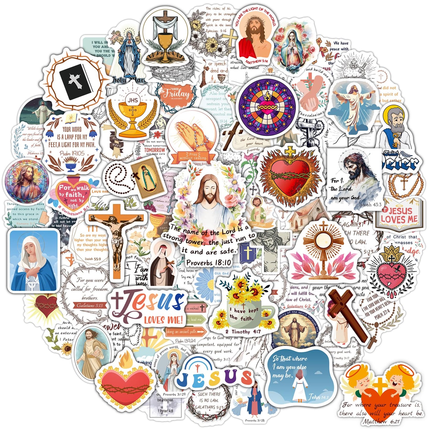 WAKEMOODEI 200PCS Catholic Stickers for Kids Religious Stickers for Water Bottle Scrapbook Bible Stickers for Adult Women Saint Catholic Gift Jesus Virgin Mary Sacred Heart