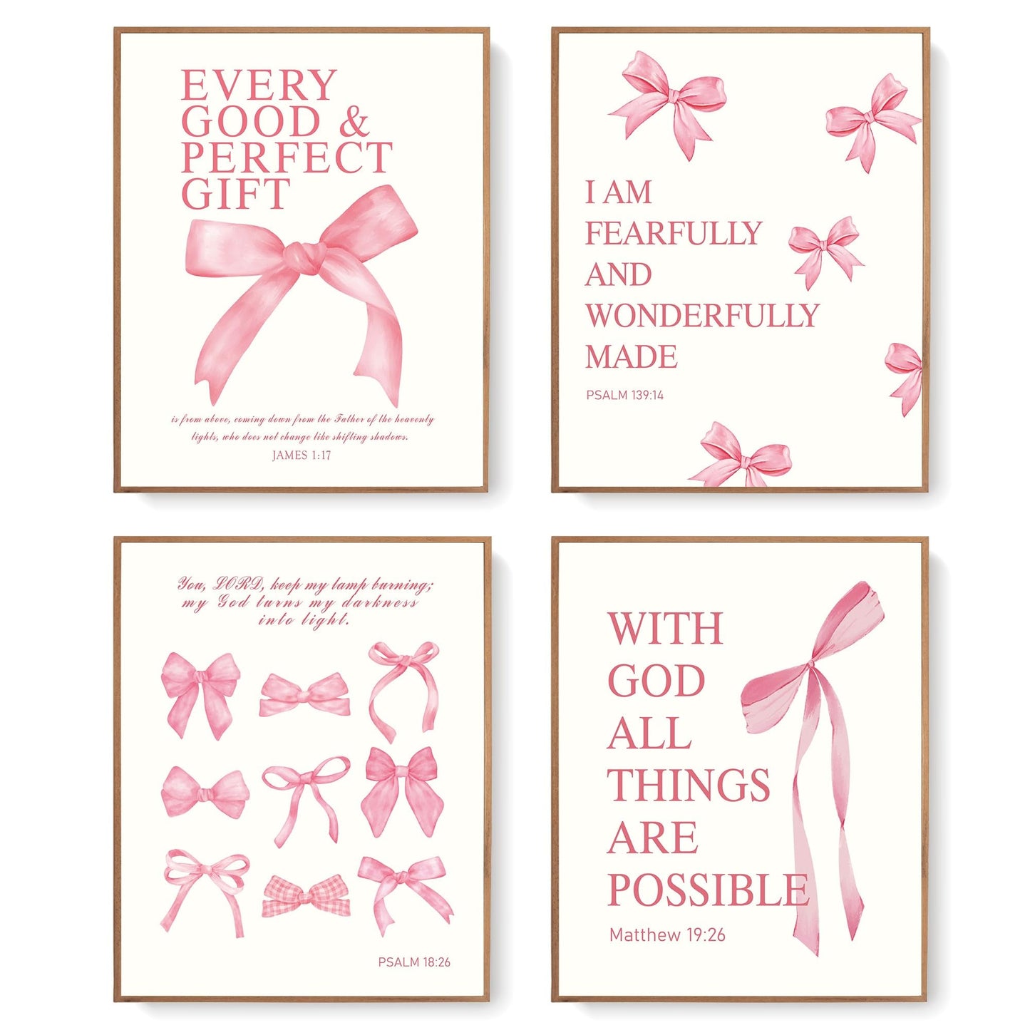 LARTSFRO Coquette Pink Bow Bible Wall Art Decor Prints Pink Bow Bathroom Decor Bow Wall Art Bow Room Decor Aesthetic Teen Girl Living Room Bathroom Posters Decor Trendy Gifts for Women Teens Teen Girls 12x16 Inch Set of 4 Unframed