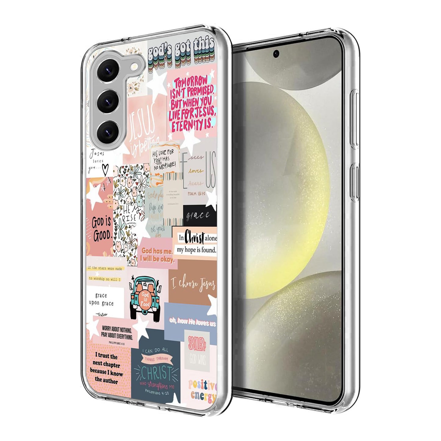 Compatible with Samsung Galaxy S24 Plus Case Aesthetic Christian Jesus God Collage Design Soft TPU Full Body Protection Cover Clear Case Gift for Women Men
