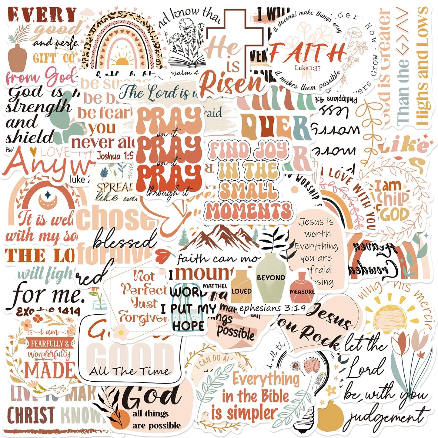 Rakuto Boho Water Bottle Sticker - 50 PCS Bible Verse Stickers for Adults Religious Inspirational Aesthetic Christian Jesus Scrapbook Decals for Teens Kids