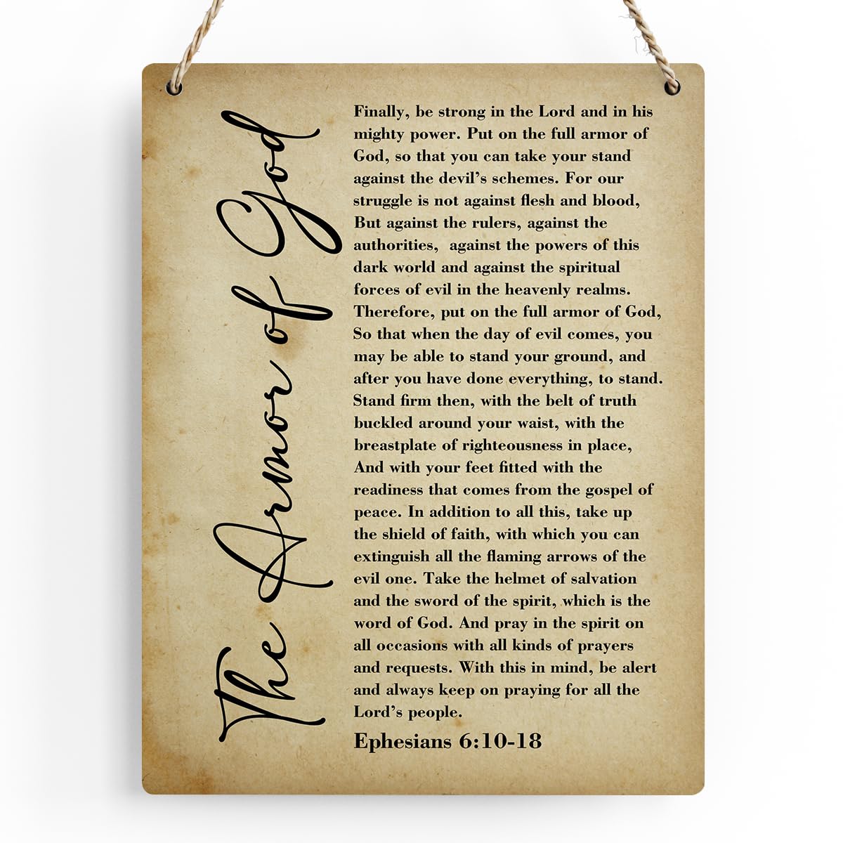 Scripture Wall Art Inspirational Christian Quotes Wood Sign Motivational Bible Verse Ephesians 6:10-18 The Armor of God Wall Decor Signs for Home Office Bedroom Prayer Room Decoration 8x10 Inches