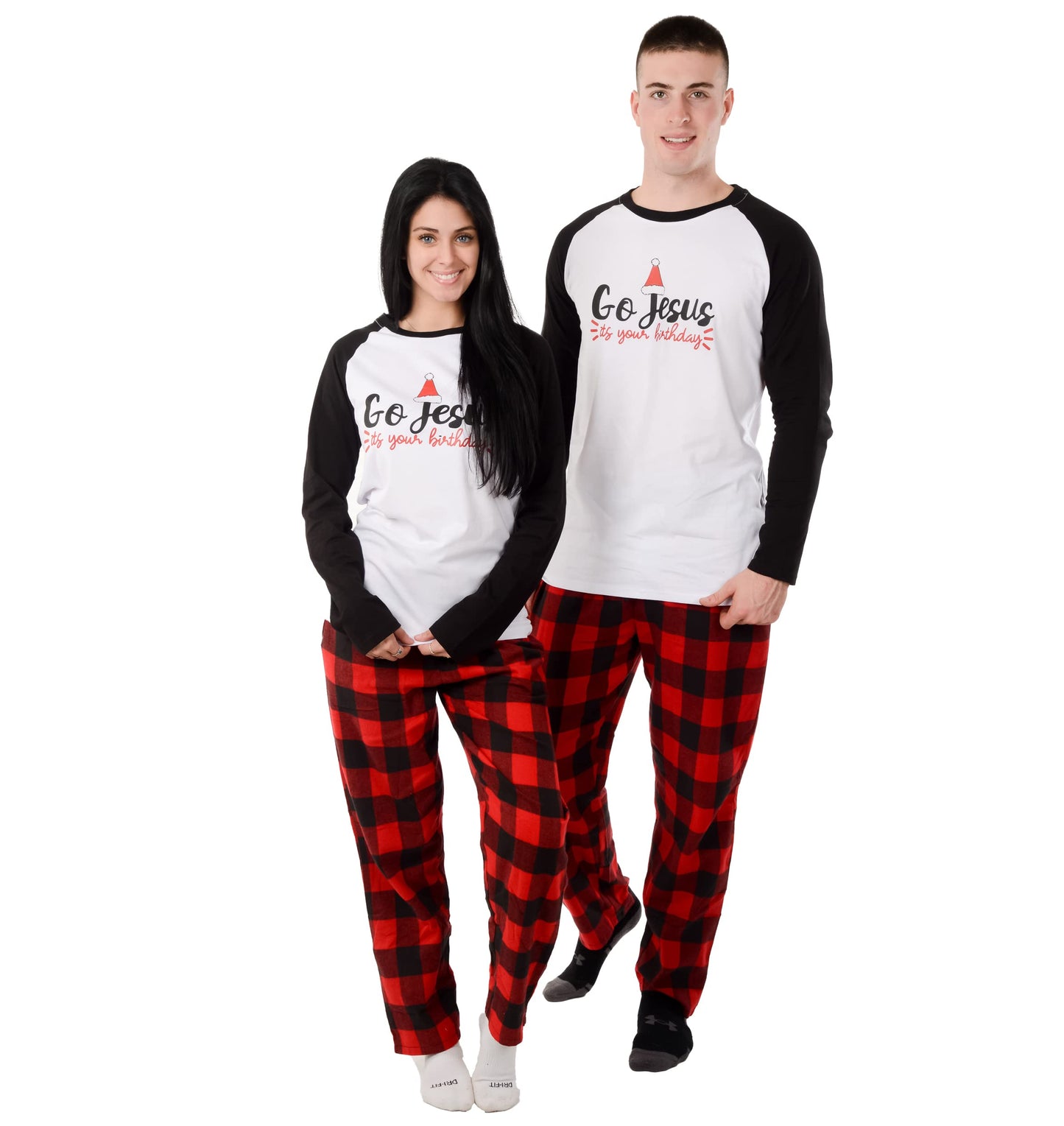 USBD Family Matching Pajama Sets Buffalo Plaid Couple Matching PJ Set Festive Holiday PJs for Men Women (MediumGo Jesus Men)