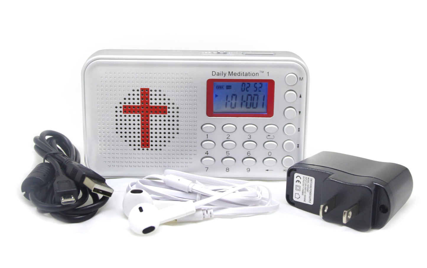 Daily Meditation 1 NKJV Audio Bible Player- New King James Version Electronic Bible (with Rechargeable Battery Charger Ear Buds and Built-in Speaker)