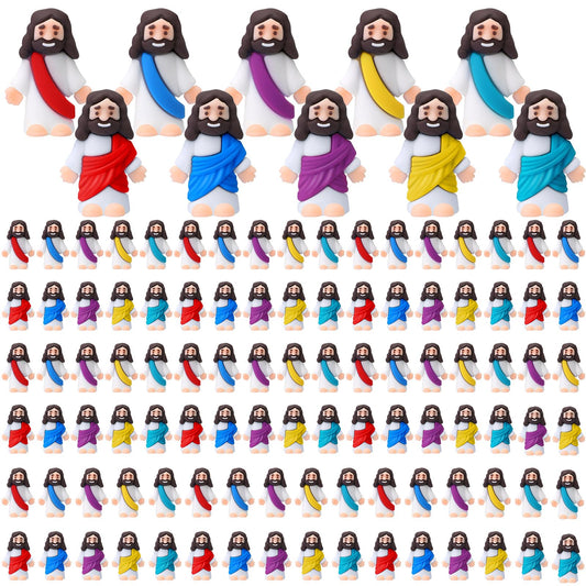 Bememo 100 Pcs Jesus Toys Little Jesus Figurine Miniature Jesus Doll Tiny Jesus Figurine to Hide and Seek Classic Religious Gifts for Easter Egg Stuffers (Lively Colors)