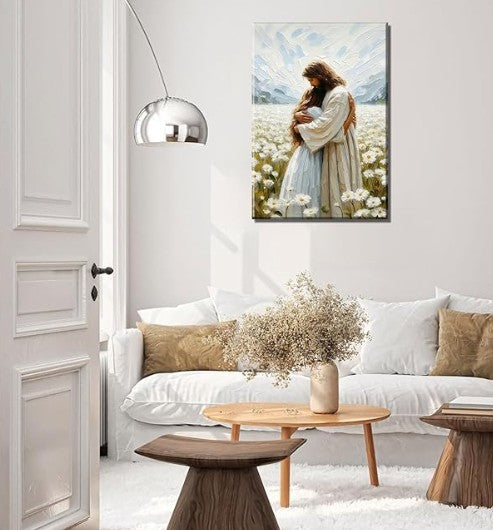 Jesus Hugging Girl Canvas Wall Art