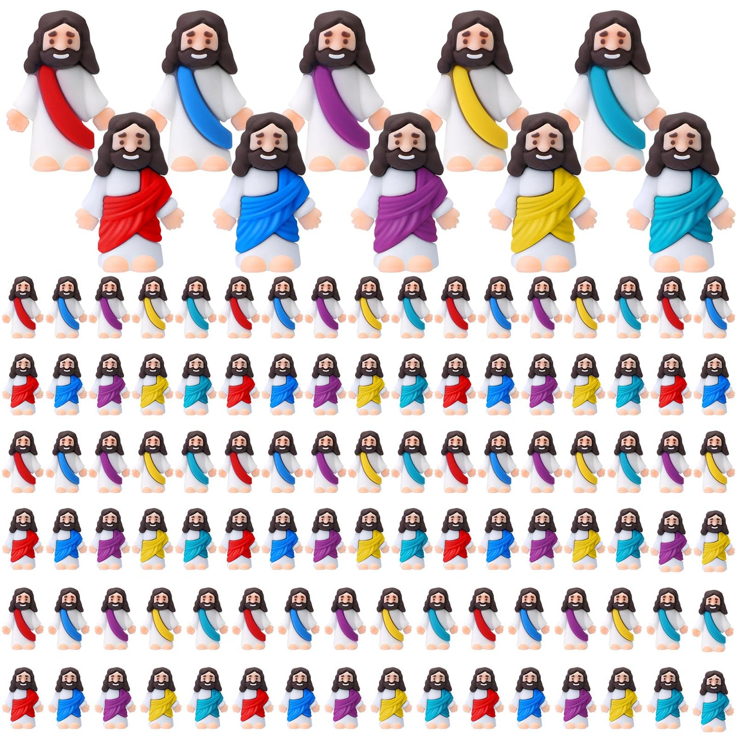 Bememo 100 Pcs Jesus Toys Little Jesus Figurine Miniature Jesus Doll Tiny Jesus Figurine to Hide and Seek Classic Religious Gifts for Easter Egg Stuffers (Lively Colors)