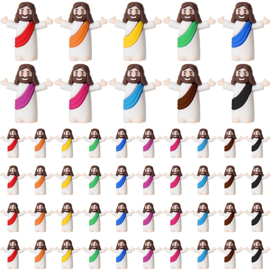 50 Pcs Little Jesus Figurine Miniature Jesus Doll Tiny Jesus Figurine to Hide and Seek Classic Religious Gifts Christ Savior Jesus for Sunday Easter Eggs Stuffers Baptism Gift (50 Multicolor)