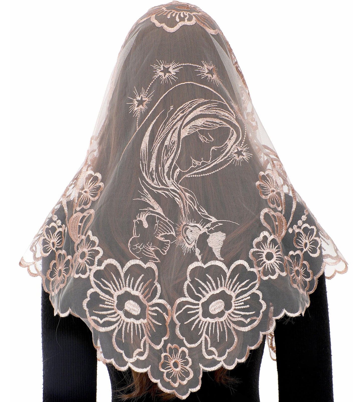 Bozidol Church Mantilla Catholic Veil: Blessed Virgin Mary Embroidered Lace Chapel Veils Latin Mass Head Coverings for Women