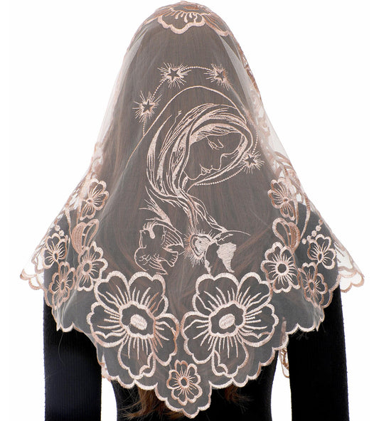 Bozidol Church Mantilla Catholic Veil: Blessed Virgin Mary Embroidered Lace Chapel Veils Latin Mass Head Coverings for Women