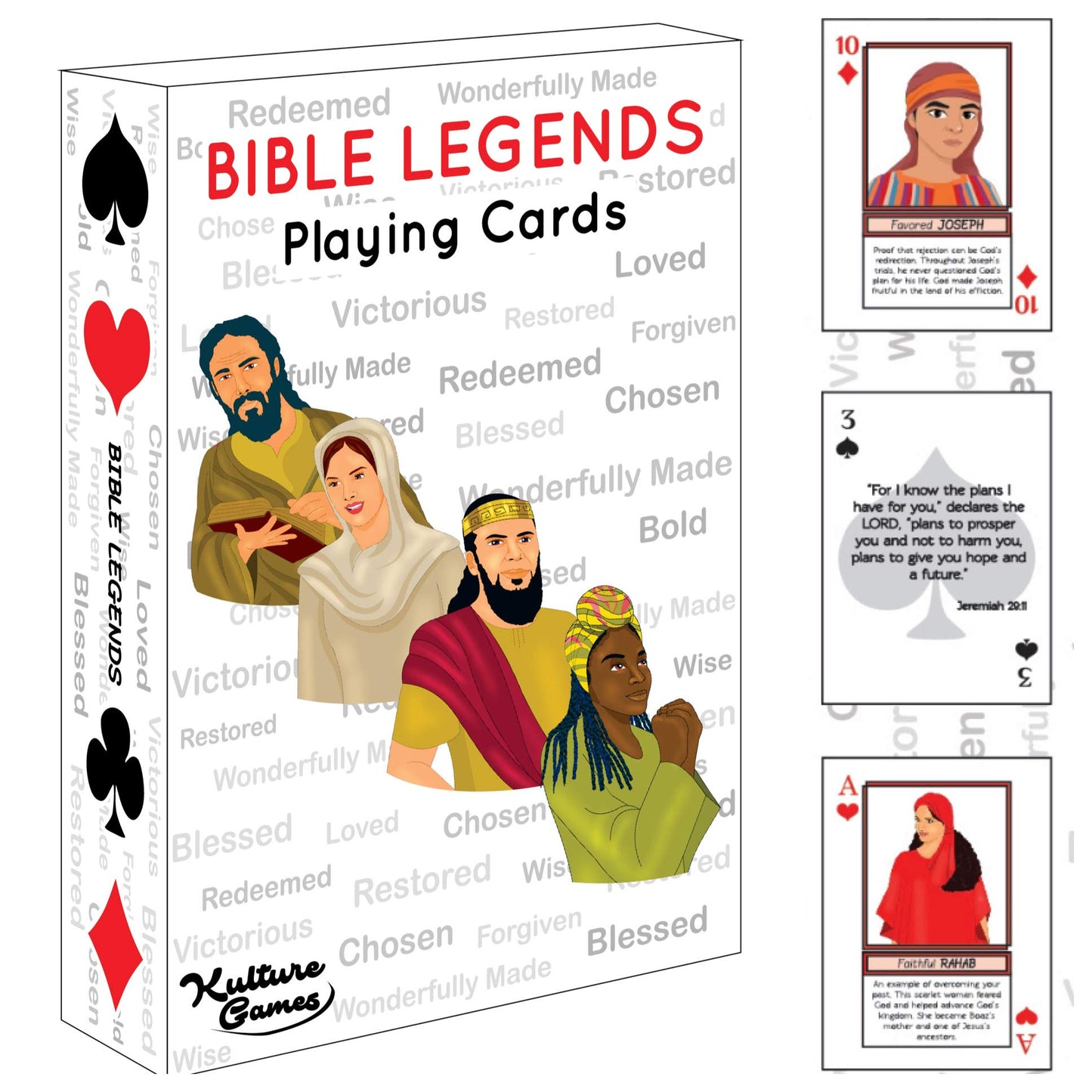 Kulture Games Playing Cards: Bible Legends - Diverse Bible Characters Stories & Encouraging Bible Verses - Trivia Card Game - Christian Cards for Family Game Night - Christian Gifts