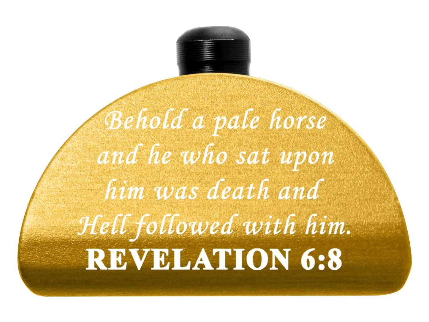 NDZ Performance Aluminum Grip Plug for Glock Gen 1-3 17 19 20 21 22 23 24 31 32 34 & 35 9MM .40 .357 Sig 10MM .45 ACP .45 Gap Laser Engraved in Gold - Bible Revelations 6:8