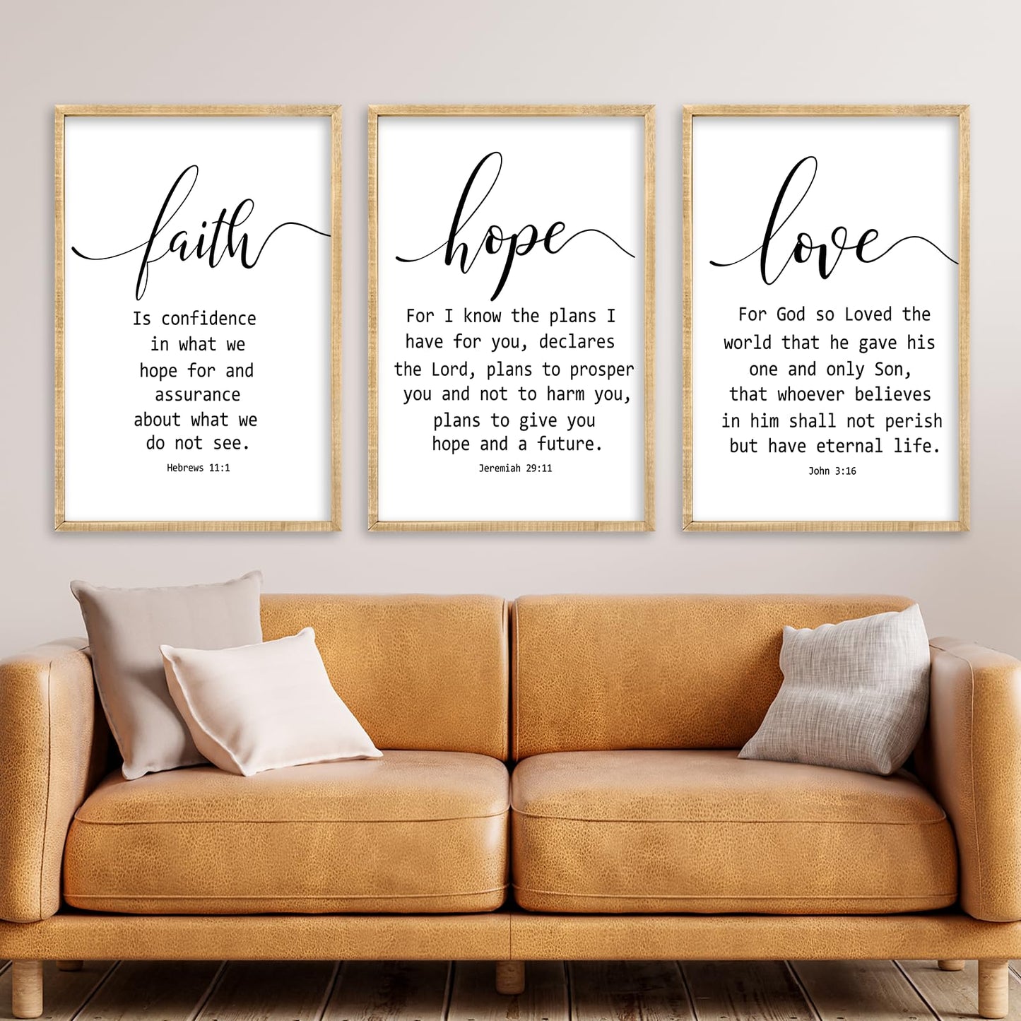 Faith Hope and Love Bible Verses Wall Decor Sign 16x24 Inch Wood Framed Set of 3 Farmhouse Living Room Christian Faith Scripture Art Inspirational Religious Quote Love Wall Hanging (Wood)