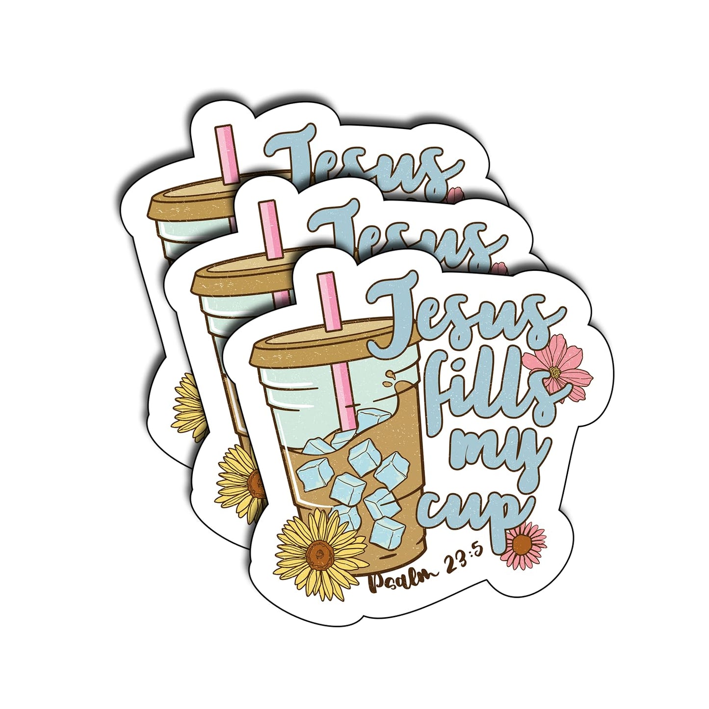 (3Pcs) Jesus Fills My Cup Sticker God Cristianos Christian Cross Bible Waterproof Vinyl Water Bottle Books Phones Laptops for Love Jesus Waterproof Hard Hat Decals Decoration Stuff Gifts 3 Inch