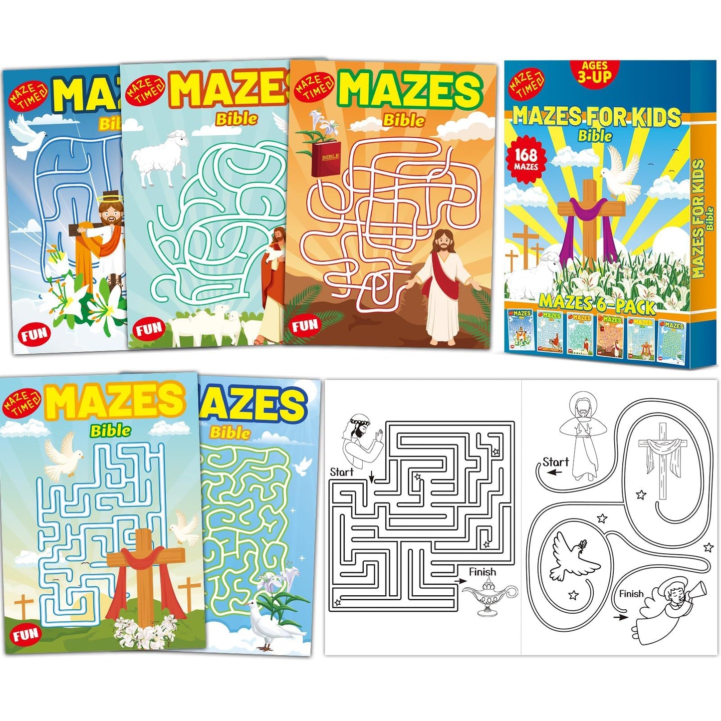 Wiooffen 168 Pages Christian Maze Books 6-Pack- 6 Beginner Level Bible Activity Books Busy Books Religious Basket Stuffer Sunday School Classroom Amazing Mazes Fun Games Birthday Gifts Supplies
