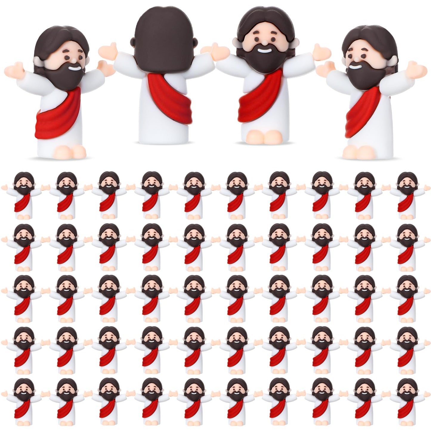 Bememo 50 Pieces Mini Jesus Figurines Jesus Toys Original Design Little Jesus Doll Gifts to Hide and Seek Classic Christ Savior Jesus Christian Religious Party Favor (Red)