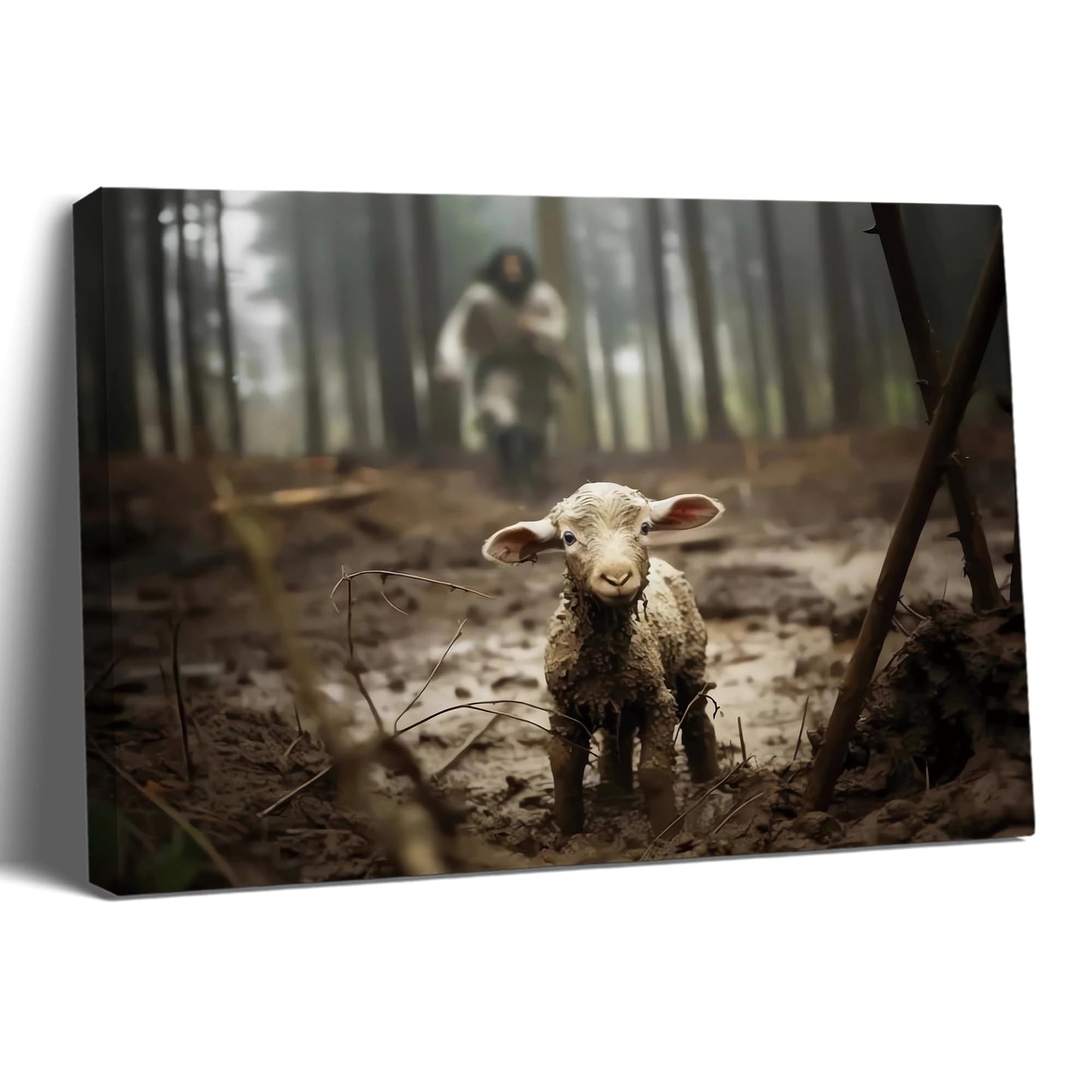 Balgardekor Jesus Running After Lost Lamb Christian Painting Canvas Wall Art Jesus and Lamb Religious Inspirational Home Decor for Living Room Bedroom Office Church (1 Grey 1 16 x 24 Inches)