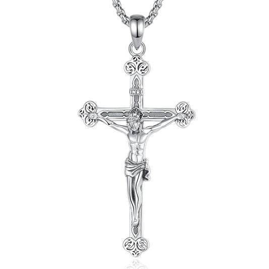 Vito 925 Sterling Silver Jesus Cross Necklace for Women Men 925 Sterling Silver Crucifix Pendant Jesus Necklace Religion Protection Amulet Jewelry Gift for Husband Dad 22+2"