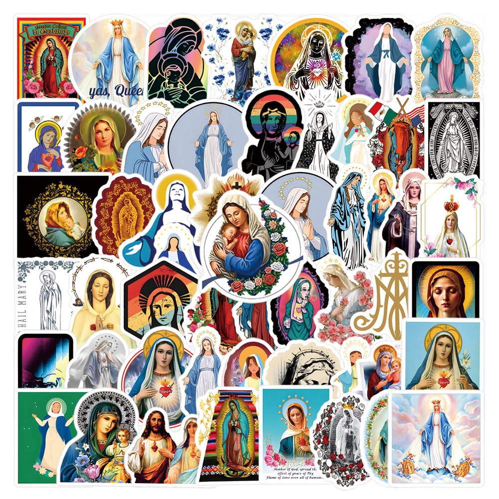 Virgin Mary Stickers 61pcs Faith Jesus Decals Aesthetic Waterproof Vinyl Pack Stickers for Water Bottle Laptop Cup Adults Phone Skateboard DIY Party