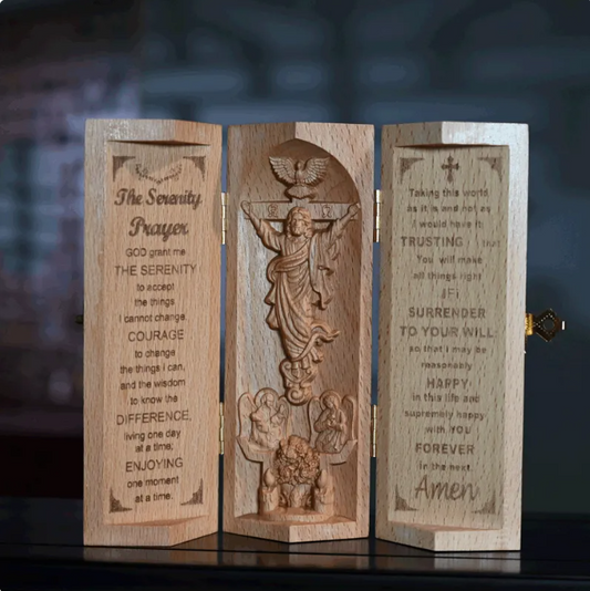 Beech Wood Jesus Three-Panel Decorative Box