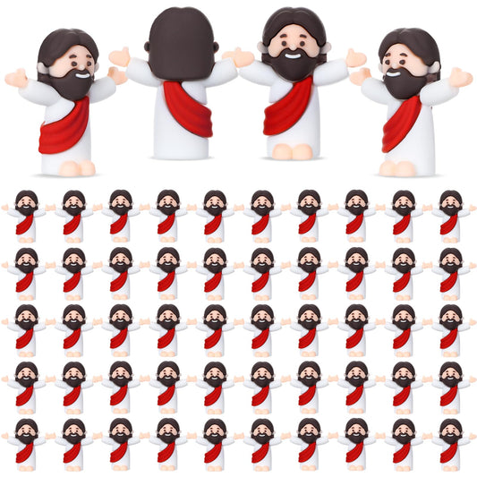 Bememo 50 Pieces Mini Jesus Figurines Jesus Toys Original Design Little Jesus Doll Gifts to Hide and Seek Classic Christ Savior Jesus Christian Religious Party Favor (Red)