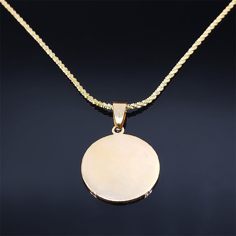 Gold-Plated Round Medallion Virgin Mary Prayer Necklace