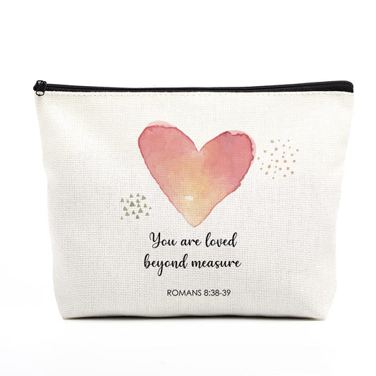 Christian Gifts for Women Religious Bible Verse Makeup Bag Inspirational Scripture Nursery Decor Gift Bag Birthday Christmas Gift Ideas for Her Friends You Are Loved Beyond Measure Romans 8:38-39
