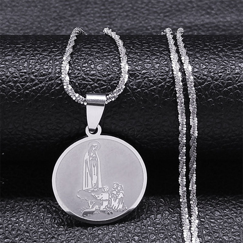 Gold-Plated Round Medallion Virgin Mary Prayer Necklace